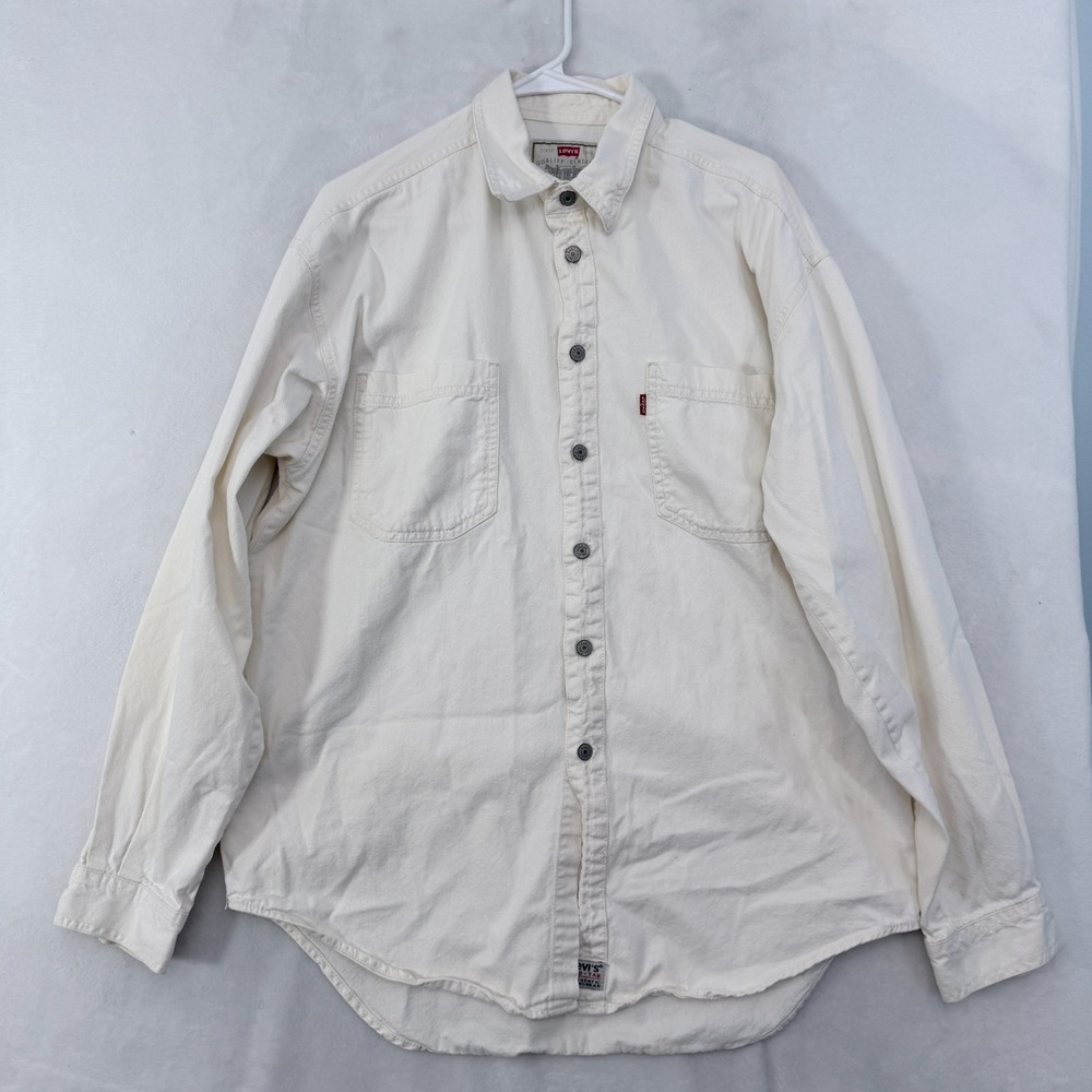 Vintage Levis Denim Shirt mens L White Pocket Outdoor Metal Button Up